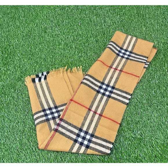 Unbranded VINTAGE Plaid and Check Tan Red Black Scarf - Picture 1 of 6